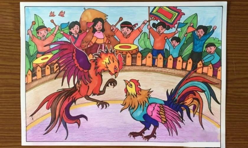 Tranh vẽ Giỗ Tổ Hùng Vương ấn tượng