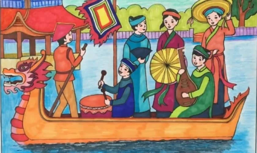 Tranh vẽ sự kiện Giỗ Tổ Hùng Vương