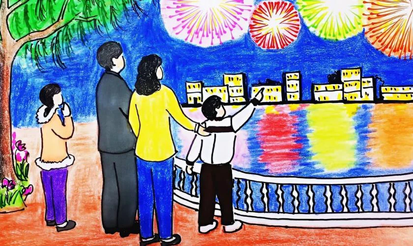 Tranh vẽ ngày Tết 2026 đơn giản, đẹp, đoạt giải cao