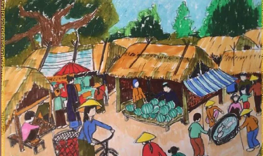 Tranh Tết chủ đề ngày Tết quê em