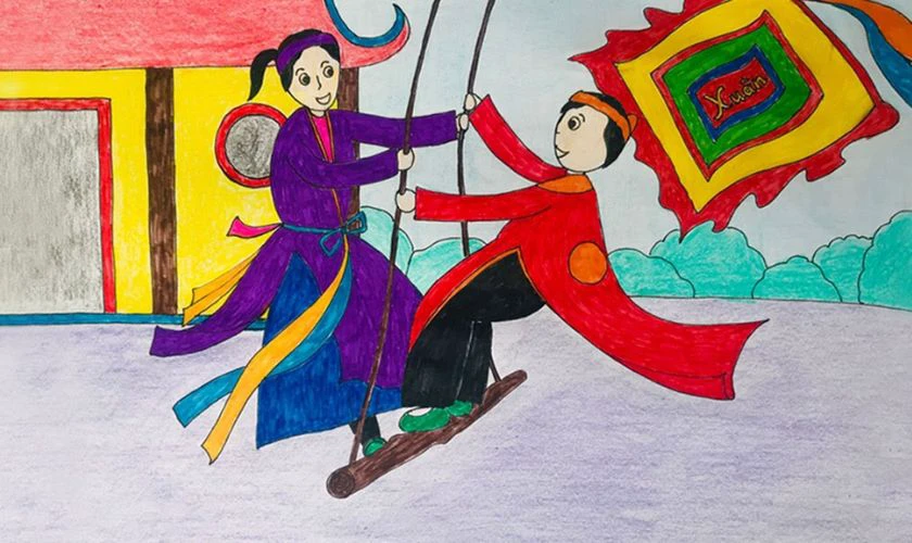 Tranh Tết về lễ hội mùa xuân