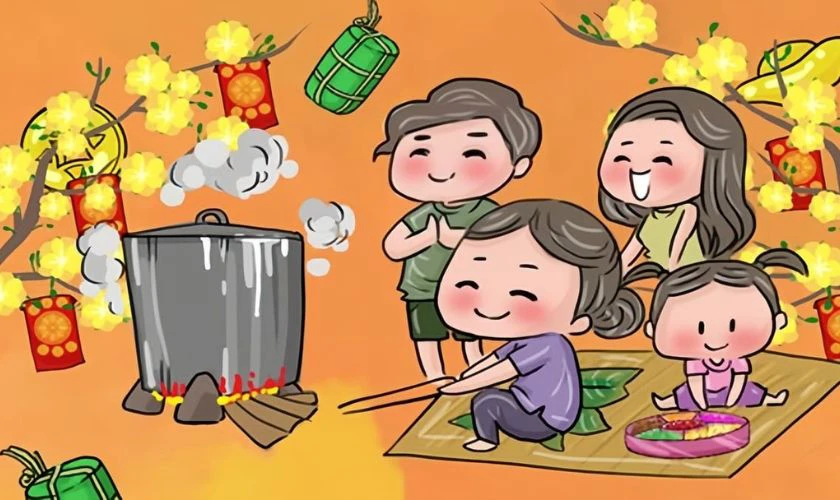 Tranh vẽ các hoạt động ngày Tết sáng tạo, ấn tượng