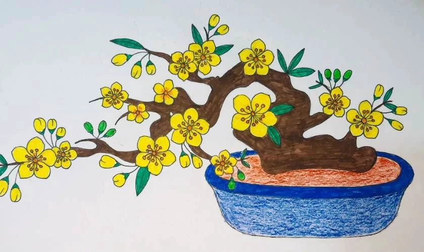 Tranh vẽ ngày Tết 2026 chủ đề hoa mai
