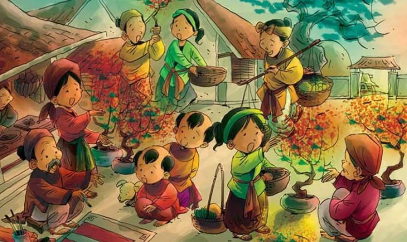 Tranh vẽ ngày Tết 2026 đơn giản