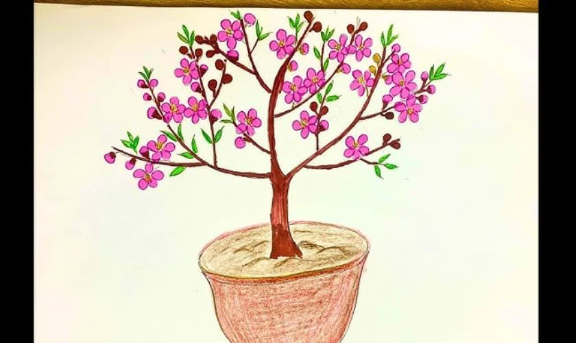 Tranh vẽ Tết 2026 chủ đề hoa đào