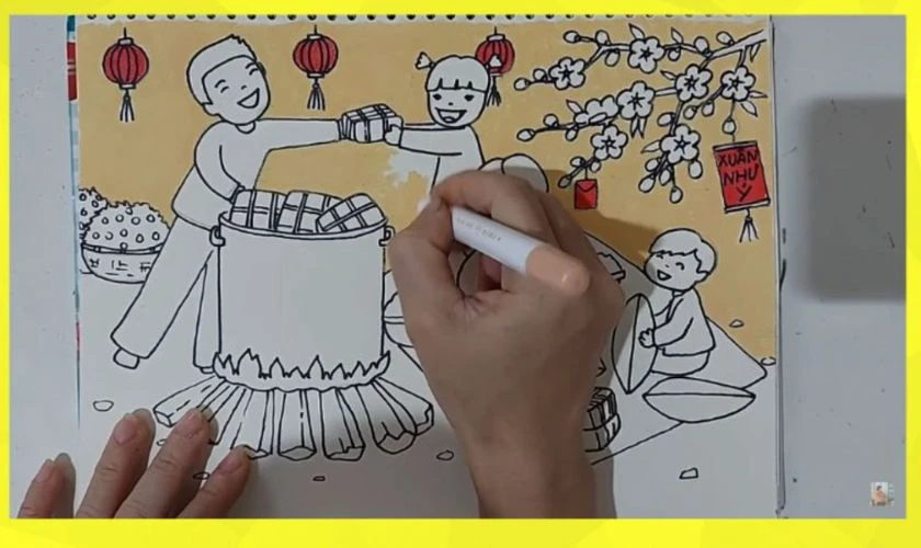 Cách vẽ tranh ngày Tết 2026 đơn giản mà đẹp năm Bính Ngọ