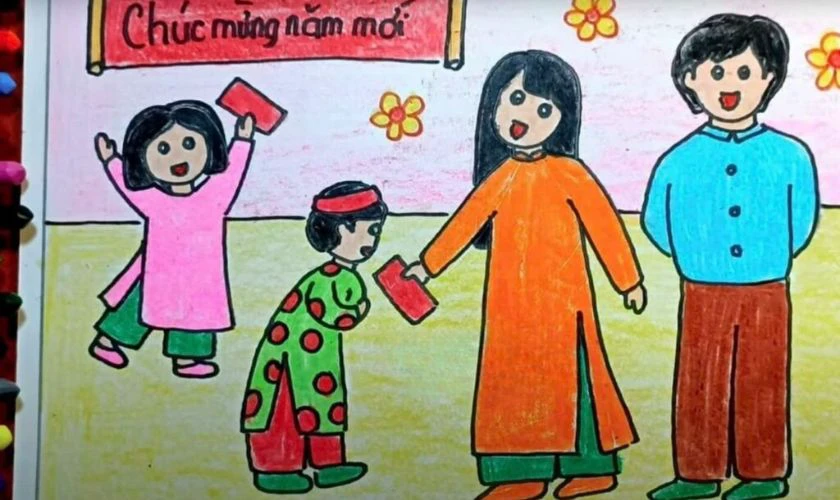 Vẽ tranh Tết 2026 chúc mừng năm mới