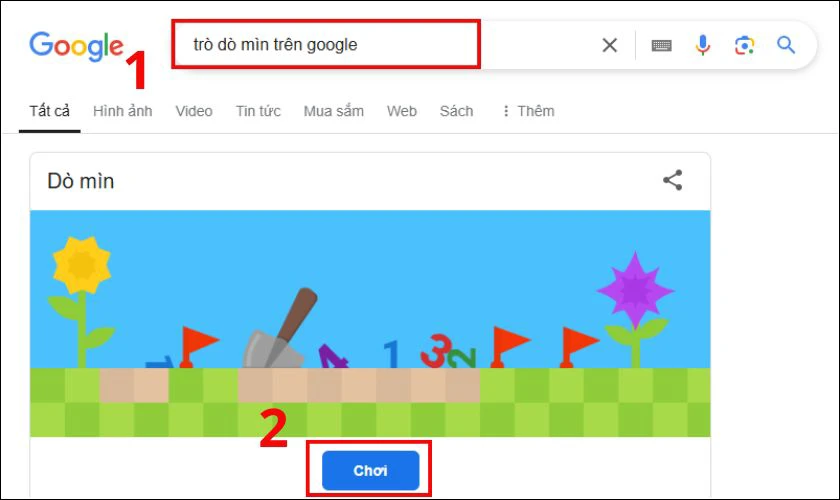 Mở trình duyệt Google và gõ từ khóa trò dò mìn trên Google