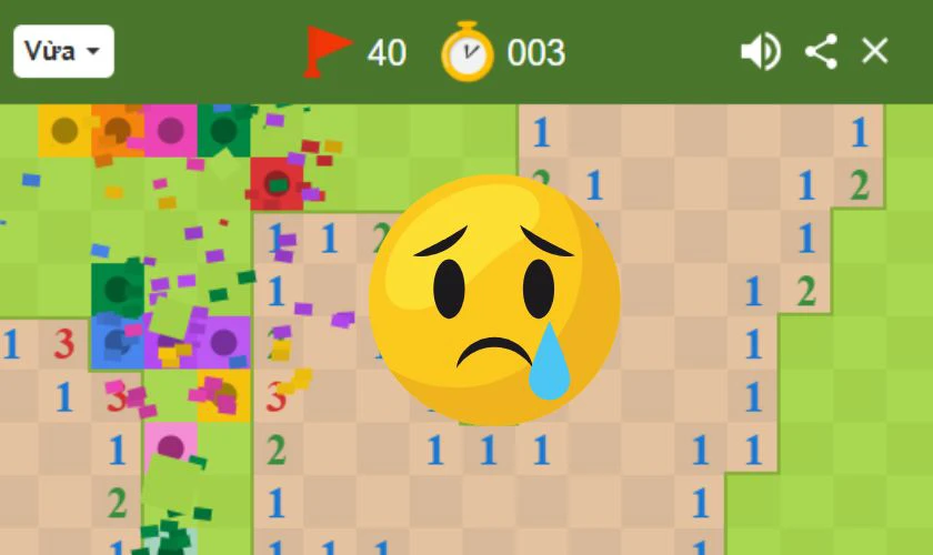 Kết thúc game khi bạn xác định hoặc đánh dấu hết tất cả các vị trí mìn