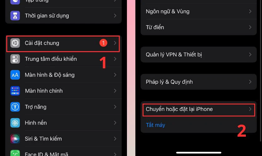 Chọn vào Chuyển hoặc đặt lại iPhone