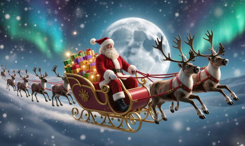 Hình đàn tuần lộc và ông già Noel rõ nét