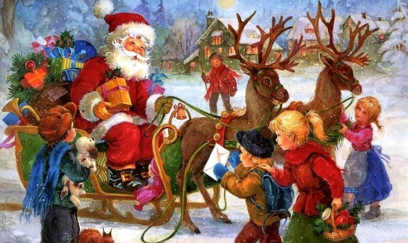 Tranh Tuần lộc và ông già Noel