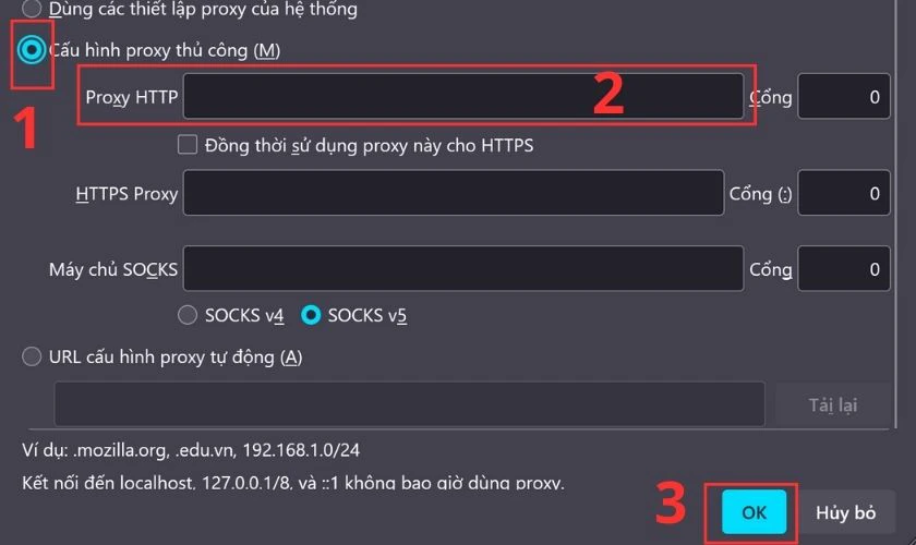 Bạn chọn vào Cấu hình Proxy thủ công