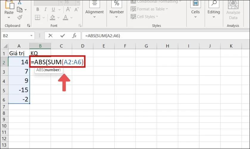Cách tính giá trị tuyệt đối một ô với hàm ABS trong Excel 
