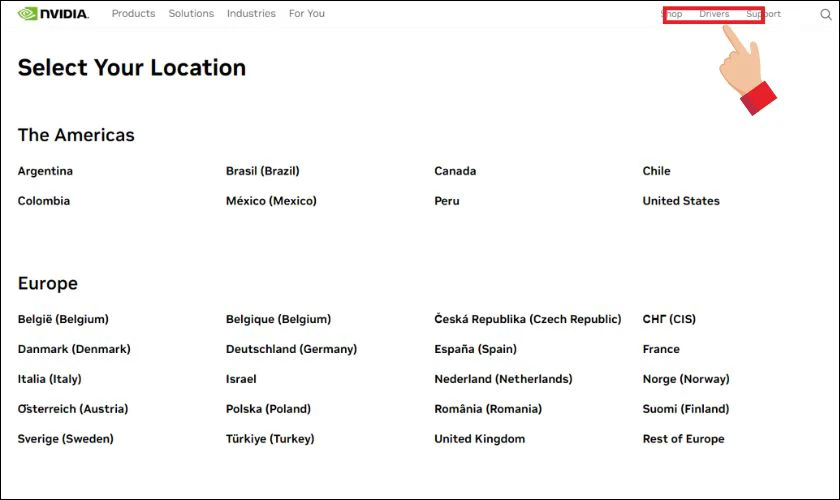 Truy cập vào trang chủ của NVIDIA và chọn Driver