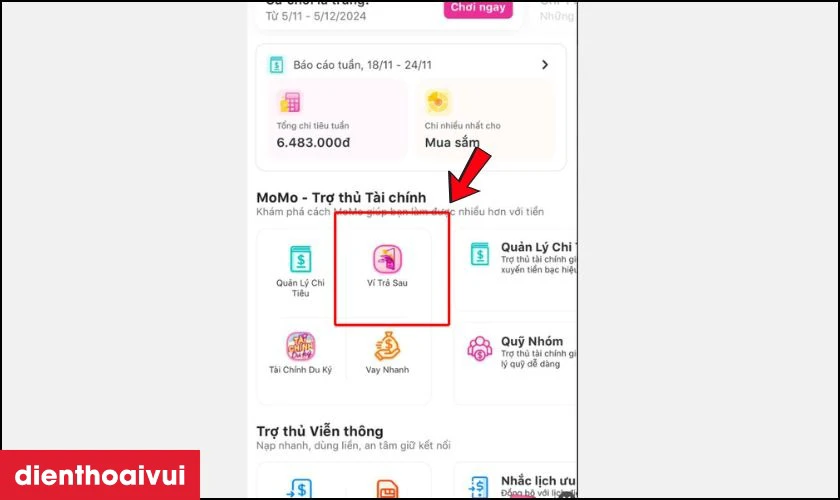  Nhập vào app MoMo chọn Ví trả sau