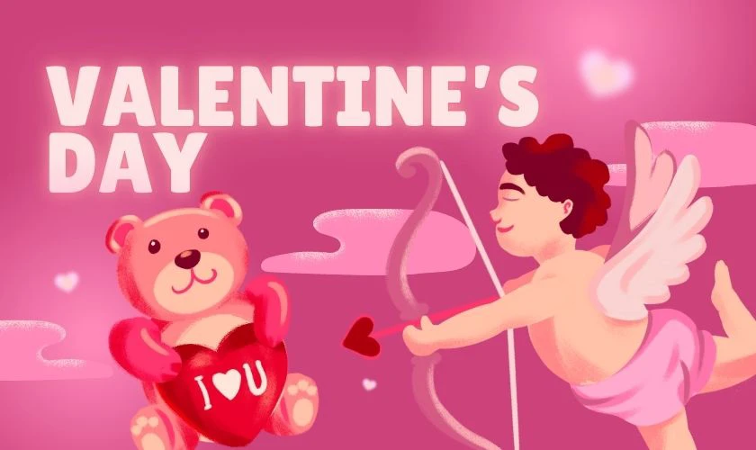 Background Valentine 14/2 chủ đề thần Cupid tone hồng đậm