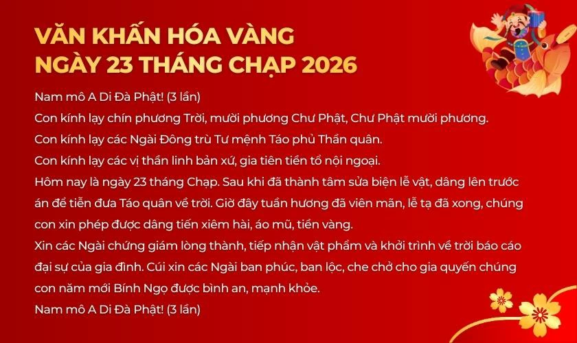 Văn khấn hóa vàng ngày 23 tháng chạp 2026
