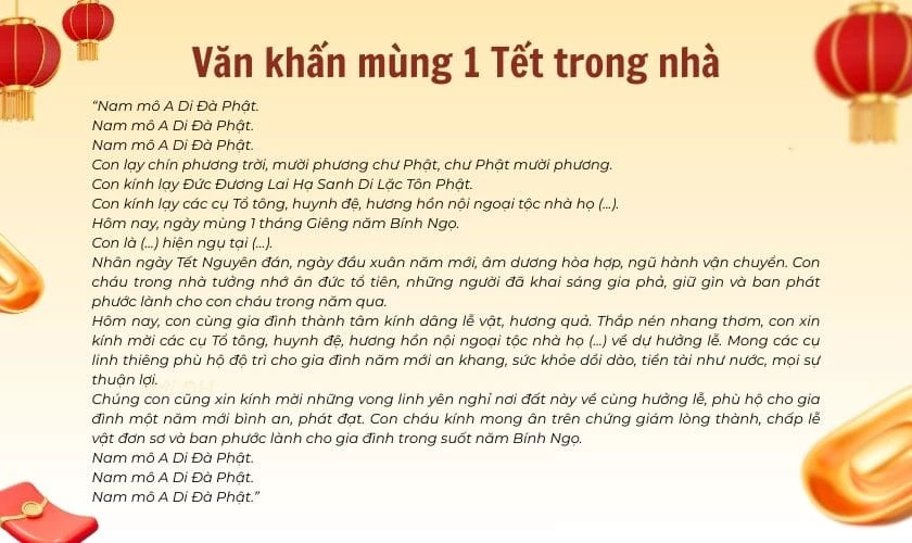 Văn khấn mùng 1 Tết trong nhà năm 2026 chuẩn, chi tiết