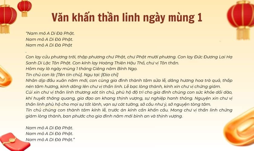 Văn khấn thần linh ngày mùng 1 Tết 2026