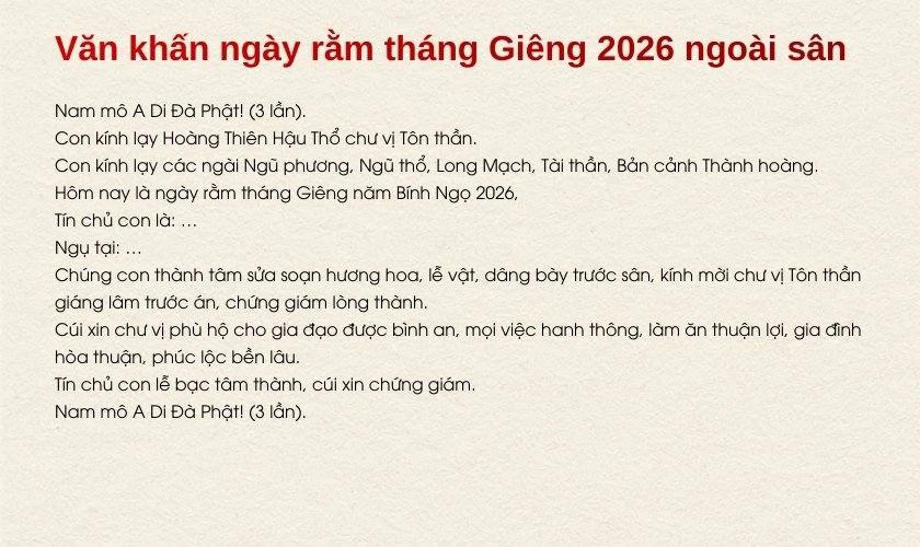 Văn khấn ngày rằm tháng Giêng 2026 ngoài sân