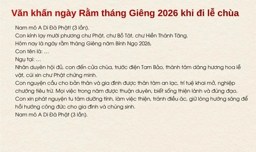 Văn khấn ngày Rằm tháng 1 2026 khi đi lễ chùa