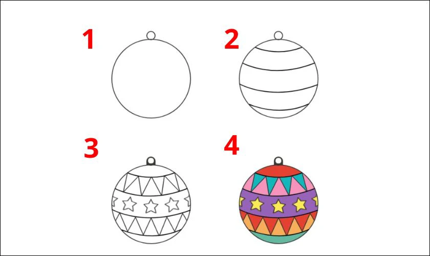 Vẽ Noel chủ đề quả châu trang trí cây thông