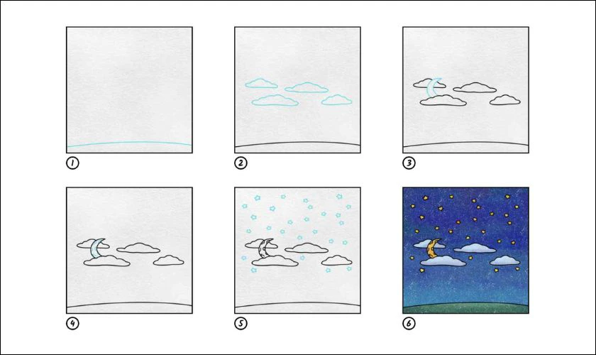 Vẽ giáng sinh chủ đề ngôi sao trên bầu trời đêm