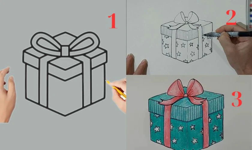 Vẽ tranh Noel chủ đề hộp quà Giáng sinh