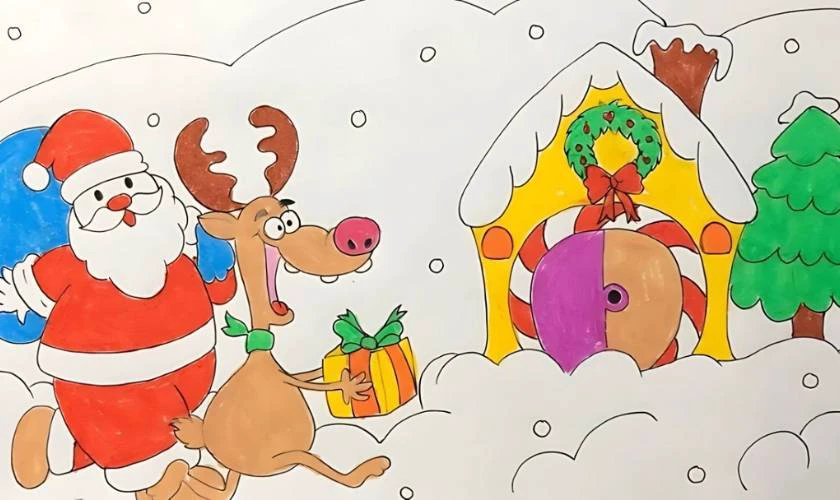 Tranh vẽ Noel có tuần lộc