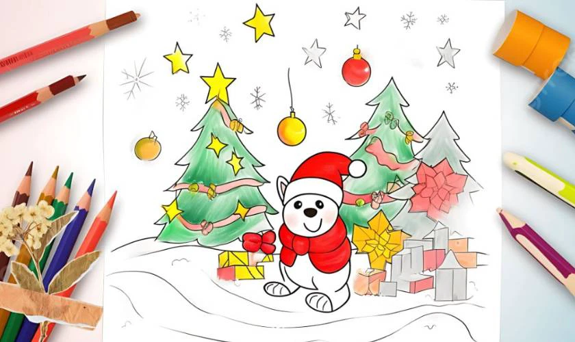 Tranh vẽ Noel có người tuyết