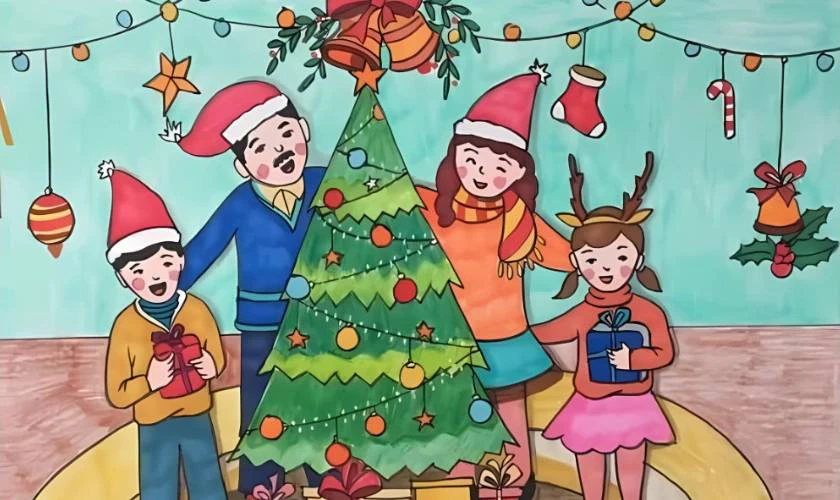 Tranh vẽ Noel cùng gia đình