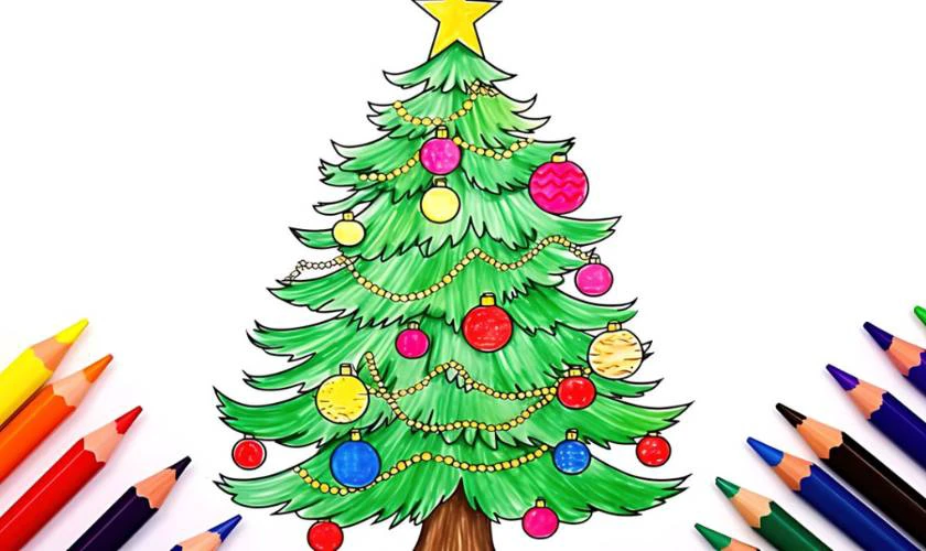 Tranh vẽ Noel có cây thông