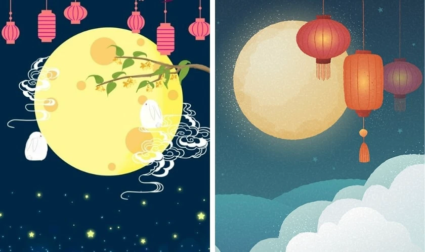 Vẽ thiệp trung thu chủ đề cung trăng nghệ thuật