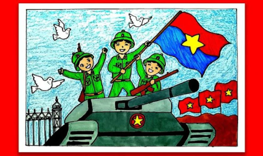 Vẽ tranh 2/9 về chú bộ đội