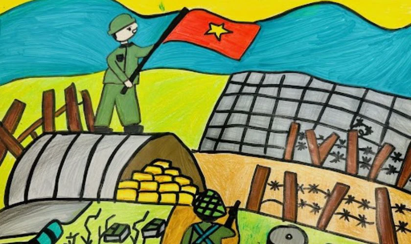 Vẽ tranh về chú bộ đội dịp Quốc Khánh