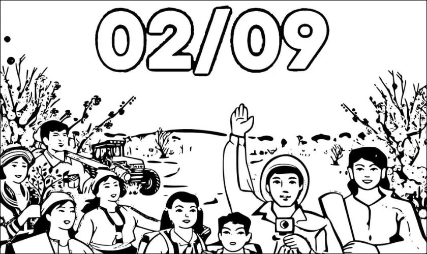 Tranh tô màu chủ đề 2/9 cho bé