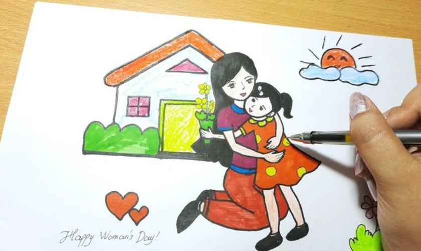 Mẫu tranh vẽ đẹp tặng mẹ ngày 20/10