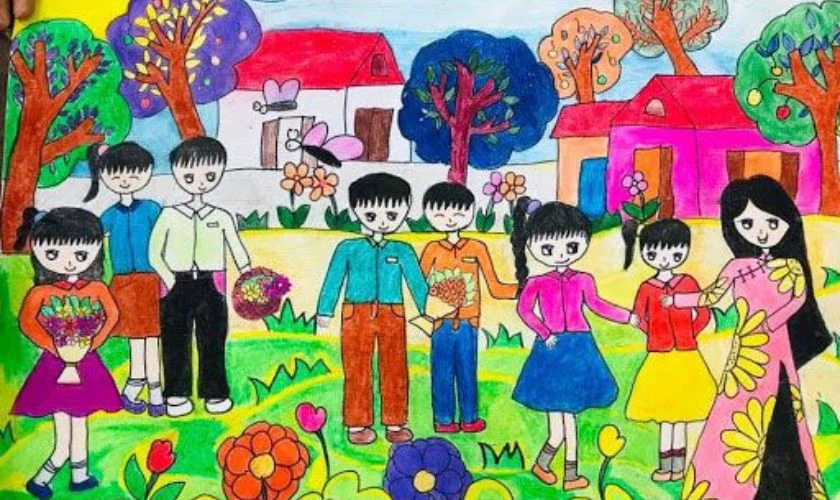 Mẫu tranh vẽ 20/10 tặng cô giáo