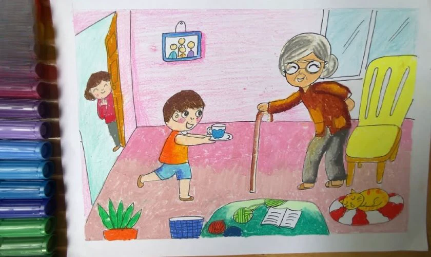 Mẫu vẽ chủ đề 20/10 tặng bà nội, bà ngoại