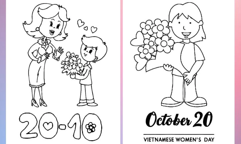 Mẫu tranh tô màu 20/10 cho bé
