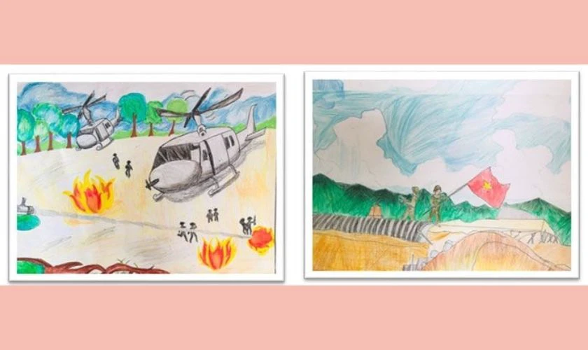 Tranh vẽ chiến thắng Điện Biên Phủ trên không cực đẹp