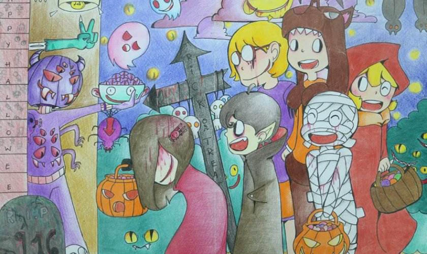 Vẽ tranh Halloween chủ đề Cương thi màu sắc