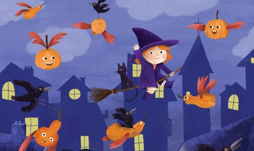 Vẽ tranh Halloween chủ đề phù thủy dễ thương