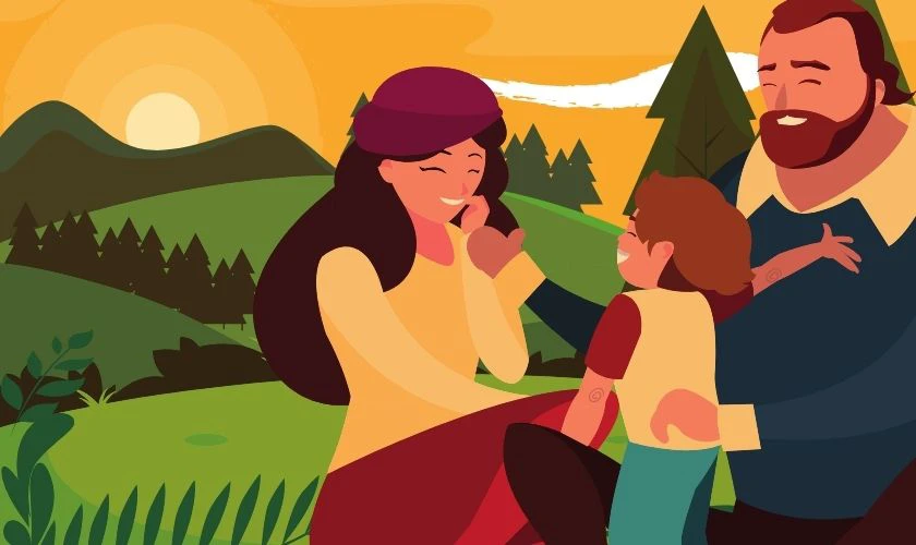 Vẽ tranh ngày Gia Đình Việt Nam với hình ảnh cả nhà đi chơi