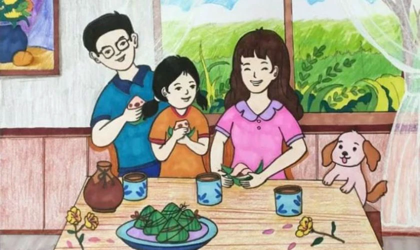 Tranh vẽ gia đình của học sinh lớp 3