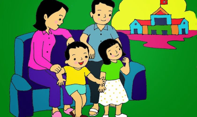 Tranh vẽ gia đình 4 thành viên