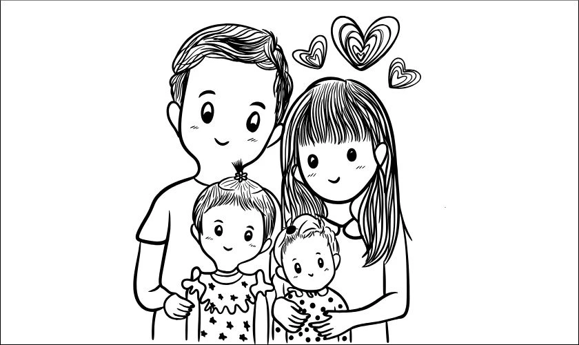 Tranh tô màu ngày Gia Đình Việt Nam cho trẻ mầm non chủ đề gia đình hạnh phúc