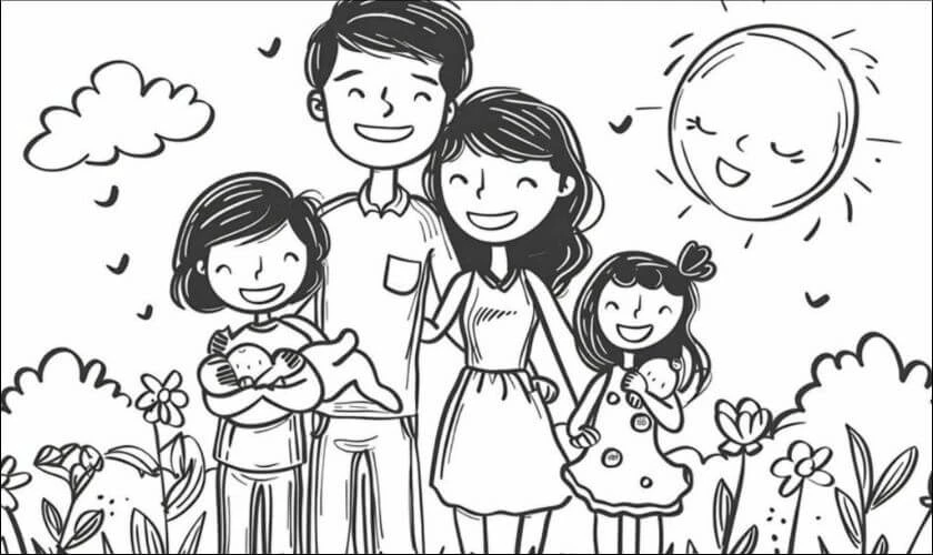 Tranh tô màu ngày Gia Đình Việt Nam cho trẻ mầm non chủ đề yêu thương