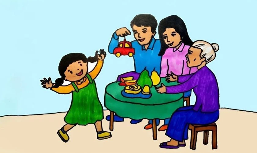 Tác phẩm vẽ tranh ngày Gia Đình Việt Nam đầy màu sắc tươi vui